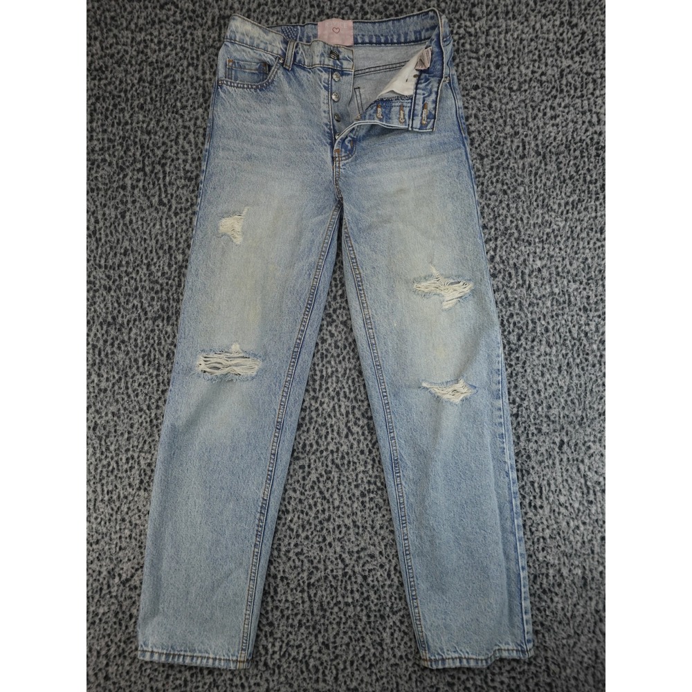 Revice Denim Straight Leg Jeans Womens 25 Light Blue Distressed Button‎ Fly